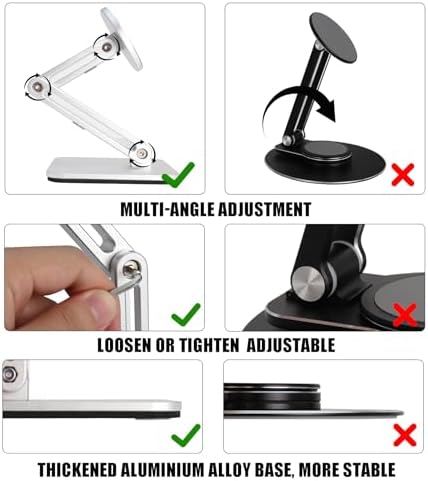 Magnetic Phone Stand for Desk, Heightened & Adjustable & Foldable Metal Magnetic Phone Holder Stand for Desk/Office/Home, Compatible with Magsafe Case/iPhone 15/14/13/12 Series (Black) – Enhanced Compatibility and Speed