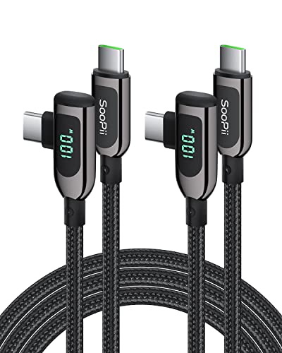 SOOPII 100 W Fast Charging Right Angle USB C to USB C Cable – 6.6 FT Zinc Alloy Braided with LED Display for Enhanced Performance, Compatible with i Phone 16/15, i Pad Air/Pro, Mac Book Pro, Samsung Galaxy S23/S22/S10, Google Pixel & LG Smartphones – Ideal for Gaming & Multitasking