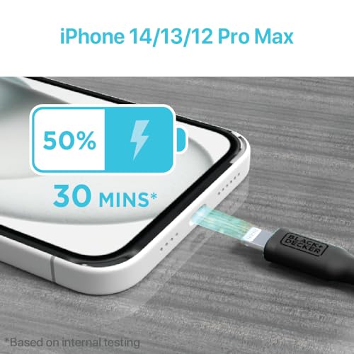 BLACK+DECKER Lightning to USB Charging Cable – Ultra-Fast Charge & Data Sync for All Apple Devices – Durable Braided Construction, Lightweight & Travel-Ready – Versatile Lengths & Color Options, Including Convenient 3 ft Length