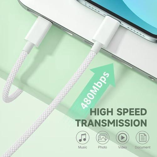 20 W Dual Pack Fast Charger for Apple Devices – Ultimate Rapid Power Solution for i Phone 16, Air Pods Pro 2 nd Gen, i Pad 11 A16 & More – Durable USB Type C Woven Cable for Home & Travel Efficiency