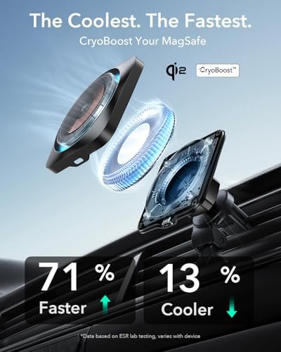 Magnetic ESR Car Charger for Mag Safe – 15 W Fast Wireless Charging Mount for i Phone 12-16 & Galaxy S25 | Versatile Air Vent & Dashboard Phone Holder for Effortless Navigation & Hands-Free Use | Premium Design for Enhanced Compatibility & Performance