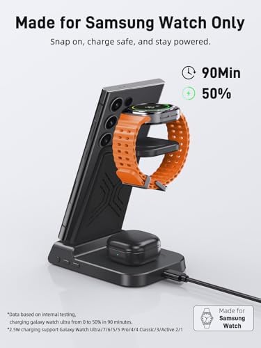 Ultimate 3-in-1 Wireless Charger for Samsung Devices – Fast Charging Station for Galaxy S24 Ultra, S23 Ultra, Z Flip 5, Fold 5, Galaxy Buds & Watch 6/5/4/3 – Effortless Compatibility & Sleek Design for Modern Living