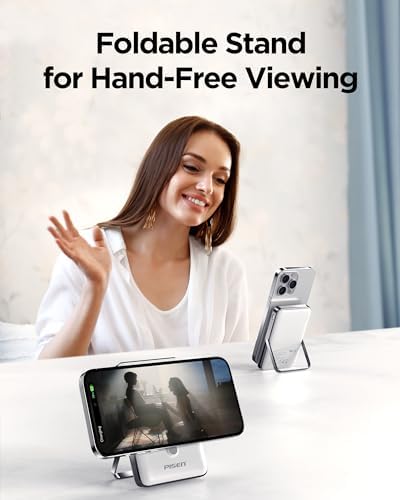 PISEN Mag-Safe 10000 m Ah Portable Power Bank – Wireless Fast Charging Battery Pack with Foldable Stand & LED Indicator for Effortless On-the-Go Charging, Compatible with i Phone & Android – Ultimate Convenience & Reliability