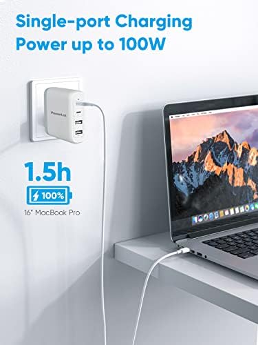 100 W USB-C Power Adapter – Ultra-Fast Wall Charger with PD 3.0 Technology, 6 ft 5 A Cable – Universal Compatibility for Mac Book, i Pad, i Phone 14, Pixel, Chromebook & USB-C Laptops – Compact, Durable & Safe Charging Solution for Home and Travel