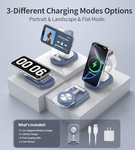Ultimate 3-in-1 Magnetic Wireless Charging Station for Apple: Fast, Foldable Mag-Safe Charger with Night Light for i Phone 16/15/14/13/12, Apple Watch & Air Pods Pro – Travel-Ready, Enhanced Compatibility, and Rapid Charging Solution