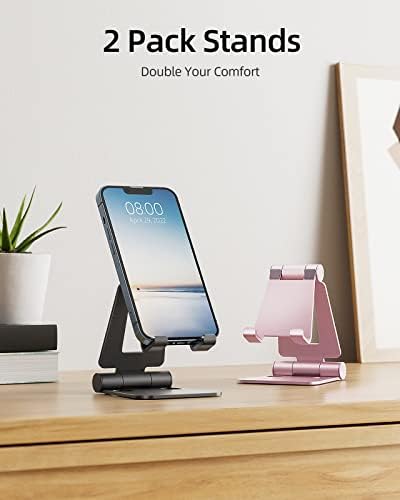 Nulaxy 2 Pack Dual Folding Cell Phone Stand, Fully Adjustable Foldable Desktop Phone Holder Cradle Dock Compatible with Phone 16 15 14 13 12 Pro Xs Xs Max Xr X 8, All Phones, Black & Silver – Enhanced Compatibility and Speed