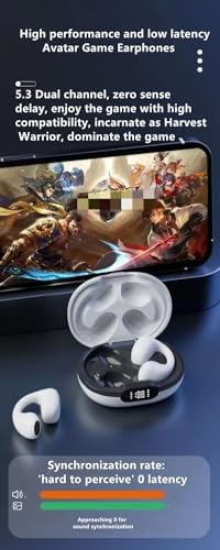 Innovative Bone Conduction Wireless Motion Clip Bluetooth Earphones – Lightweight Earclip Design with Superior Noise Cancellation and Digital Battery Indicator – Ideal for Active Lifestyles and Effortless Device Integration (White)