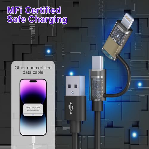 Versatile Coiled 3-in-1 Charging Cable: USB to Lightning, Type C, Micro USB – MFi Certified for Apple Carplay & Android Auto | Fast Charging & Data Sync for i Phone 16, 15, 14, 13 & Samsung Devices – Tangle-Free Travel Accessory