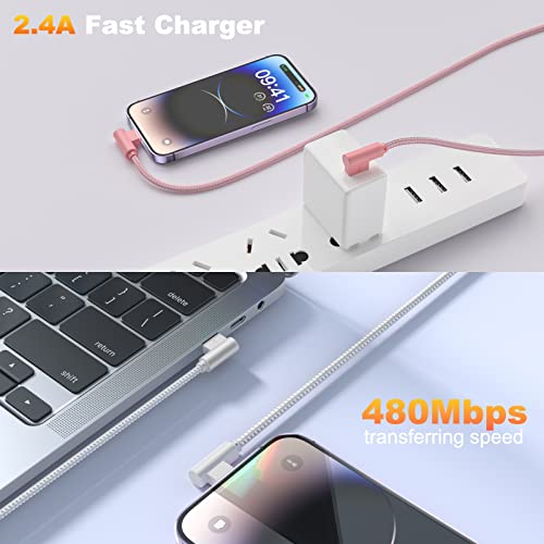 Premium 10 FT Nylon Braided i Phone Charger 3-Pack – MFi Certified USB A to Lightning Cables with 90-Degree Connector Design for Effortless Charging Compatibility with i Phone 14/13/12/11/X/Max/8/7/6/6 S/5/5 S/SE/Plus/i Pad – Fast Charging & Durable Performance for Everyday Use