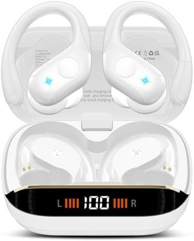 Advanced Bluetooth 5.4 Wireless Earbuds with Deep Bass – 75 Hours Playtime, IP7 Waterproof Sports Earphones Featuring Ergonomic Earhooks, LED Battery Display, and 4 ENC Microphones for Enhanced Sound Quality and Clear Calls – Perfect for Fitness Enthusiasts and Music Lovers in Sleek Black