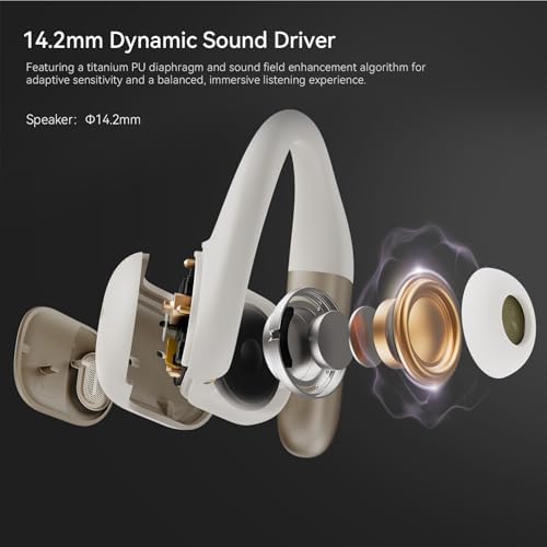 BUGANI 2025 Open Ear Wireless Earbuds – Cutting-Edge Bluetooth 5.4 Technology for Unmatched 75-Hour Playtime, IPX5 Sweatproof Design, Immersive 360° Spatial Audio, and Dual-Mic ENC for Effortless Clarity – Ideal for Athletes and Active Lifestyles in Dynamic White