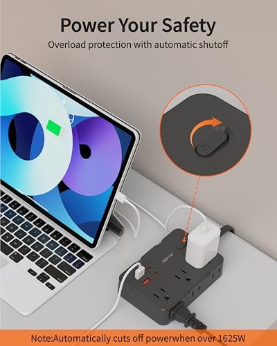 Versatile Surge Protector Power Strip with 6 AC Outlets and 4 Fast-Charging USB Ports – 1050 Joules Surge Protection, 5 FT Wall-Mountable Extension Cord for Home and Office Use – Streamlined Charging Station for All Your Devices