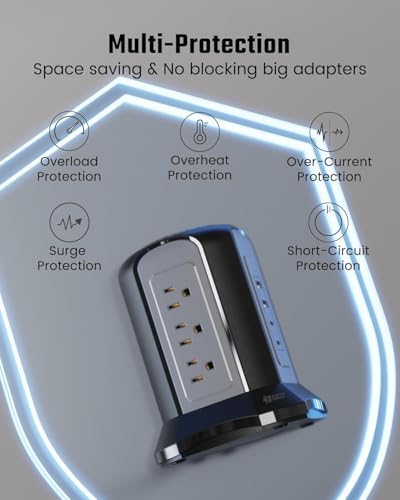 Maximize Your Charging Efficiency with the SUPERDANNY Power Strip Tower Surge Protector – 9 Outlets & 4 USB Ports, 10 Ft Extension Cord, 1080 Joules Surge Protection, Grounded Safety Design for Home and Office Use – Stylish Black Desktop Charging Station for Clutter-Free Solutions