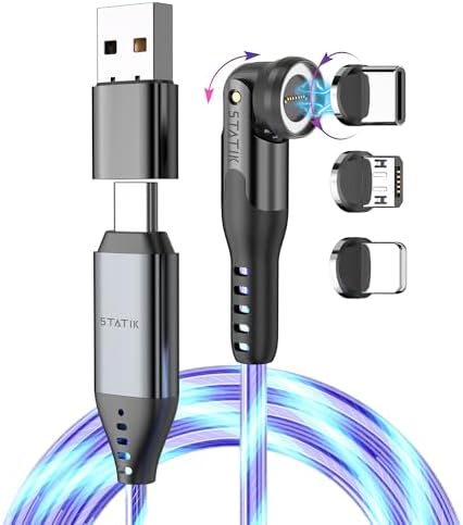 Upgrade Your Power Experience with the Statik 360 Pro Magnetic Charging Cable – Ultimate 3-in-1 Solution for USB C, Micro USB & USB A Devices, 100 W Fast Charging Technology, Sturdy Black Design, 3 ft Length for Maximum Portability and Comprehensive Compatibility with Smartphones, Tablets & Laptops