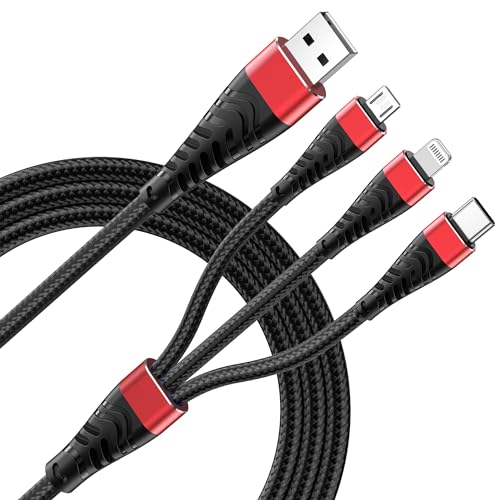 Universal 4 ft Fast Charging Cable Set – 2-Pack USB C Multi Charger with Durable Nylon Braided Design, Vibrant Red Color, Compatible with Lightning, Micro USB, and Type C Devices – Streamline Your Charging Needs and Enhance Portability