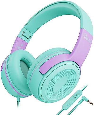 Vibrant Purple/Red ELECDER S8 Wired Kids Headphones with Adjustable Volume Control – Safe Sound Technology (85/94 d B) for Hearing Protection – Comfortable Fit for Growing Children – Perfect for School, Travel, and Play – Built-in Microphone for Effortless Communication – Compatible with Tablets and Smartphones – Durable Design for Everyday Adventures