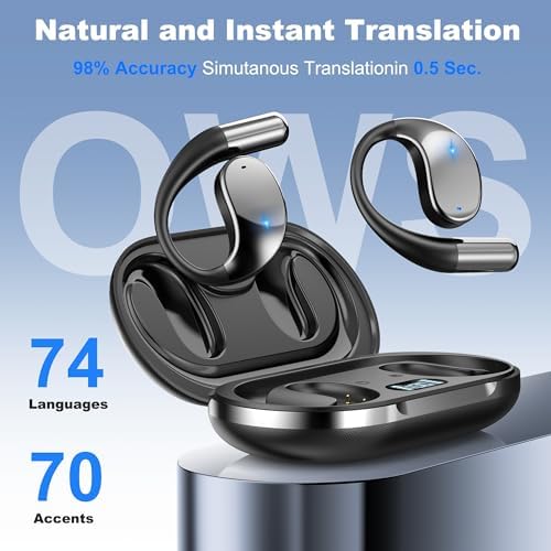 Revolutionary AI Translation Earbuds: Cutting-Edge Bluetooth Headphones for Effortless 144-Language Communication | Noise-Cancelling, Ergonomic Design Ideal for Travel & Professional Use | Dual Compatibility with i OS & Android Devices | Sleek Black Finish for Modern Tech Enthusiasts