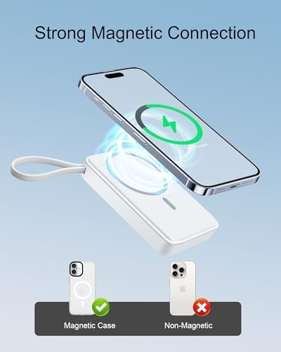 Miady 10,000 m Ah Magnetic Power Bank with Integrated Apple Watch Charger – Fast 35 W Wired & 15 W Wireless Charging for i Phone 16/15/14/13/12 & Android Devices – Compact Design with Built-In USB-C Cable & Safety Features for Effortless On-the-Go Power Solutions