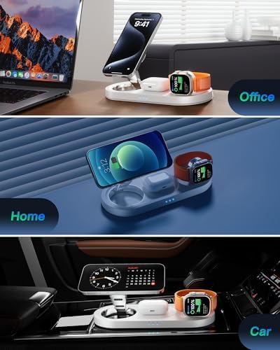 Effortless Power: Enhanced 3-in-1 Magnetic Charging Station for Apple Devices – Fast Wireless Charger for i Phone 16/15/14/13/12, Air Pods Pro & Apple Watch Series in Elegant White – Ultimate Compatibility & Streamlined Charging Experience