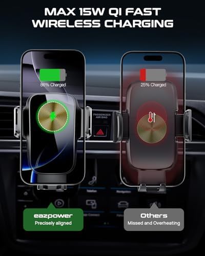 Revolutionize Your Driving Experience with Our Qi 15 W Fast Charging Wireless Car Phone Holder – Auto-Clamping Mount for Seamless Smartphone Access and Compatibility with i Phone 16 Pro Max, Samsung Galaxy S24 Ultra, and More – Multi-Position Dashboard, Air Vent, and Windshield Options for Ultimate Convenience and Style