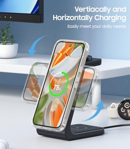 Revolutionary 3-in-1 Magnetic Wireless Charger for Google Pixel Devices – Fast Charging Stand with N52 Magnet for Pixel Watch 3/2, Pixel 9 Pro/XL/9 a/9/8 Pro/8 a/7 Pro/7 a/7/6/6 Pro, and Pixel Buds Pro 2 – Effortless Alignment & Enhanced Compatibility – Includes QC 18 W Adapter & USB Type-C Cable for Safe, Reliable Charging – Perfect for Multi-Device Use and Stylish Desktop Integration – Ideal Gift for Tech Enthusiasts and Google Product Users – Protects Devices with Advanced Smart Chip Technology for Overheating & Overcharging Prevention – Compatible with i Phone and Samsung Models Supporting Wireless Charging – Note: Requires Magnetic Case for Optimal Performance on Google Pixel Phones