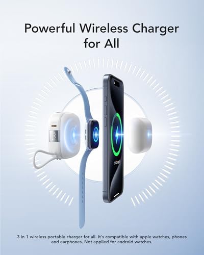 Ultra-Strong Magnetic Wireless Power Bank 10000 m Ah – 20 W Fast Charge Portable Charger for i Phone, Apple Watch, Air Pods & Android Devices – Built-in USB-C Cable, Smart LCD Battery Level Indicator & Lanyard for Effortless Travel Convenience – Essential Power Boost Companion for On-the-Go Charging
