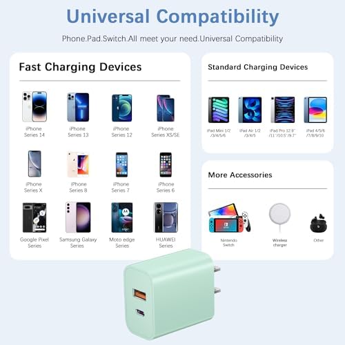 Triple Pack USB C Fast Charging Block – Dual Port PD Power Adapter for i Phone 16 Series, i Pad, Google Pixel, and Samsung Galaxy – Enhanced Efficiency and Versatile Compatibility for Home and Travel Charging Solutions