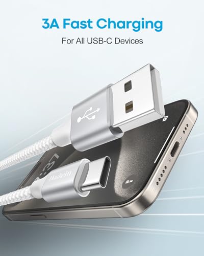 White USB C Cable 10ft, 2 Pack Long USB A to USB C Cable Fast Charging, USBC Charger Cord Compatible with iPhone 16e 16 15 Pro Max Plus, for Samsung Galaxy S21 Note 10, Pixel – Enhanced Compatibility and Speed