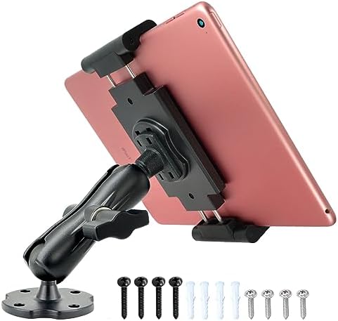 Heavy-Duty Aluminum Tablet Mount with Drill Base for 6.5″-12.9″ Devices – Versatile Holder for i Pad Pro/Mini, Vehicle & Home Use, 360-Degree Swivel for Optimal Viewing, Easy Installation and Enhanced Durability