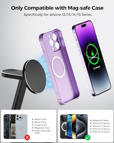 Ultimate 3-in-1 Magnetic Mag-Safe Wireless Charger for i Phone 15, 14, 13, 12 Pro Max, Mini, and Plus – 15 W Fast Charging Station with Aluminum Alloy Stand for Apple Watch & Air Pods – Streamlined Multi-Device Charging Solution with Enhanced Compatibility and Modern Design