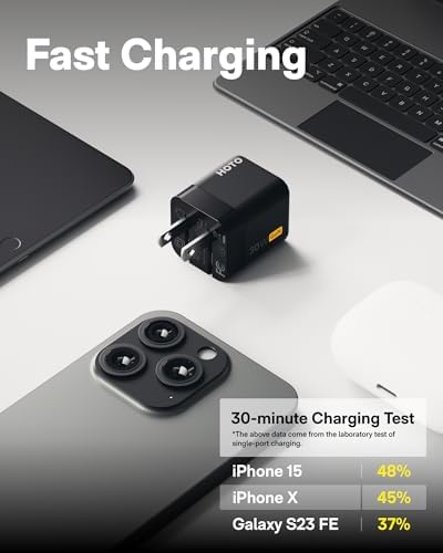 Ultra-Portable HOTO 30 W Ga N USB-C Fast Charger with 3.3 ft Cable – Foldable Wall Adapter Featuring Advanced PPS Technology for Optimal i Phone 16/15/14/13 & Galaxy S24 Ultra/S23 Charging – The Essential Travel Charger for Efficient On-the-Go Power Solutions
