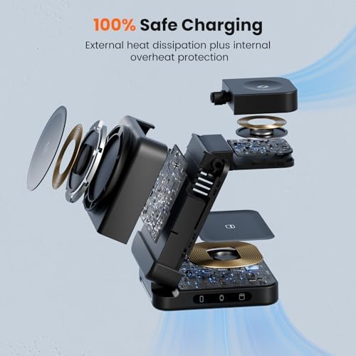 Revolutionize Your Charging Routine with the 3-in-1 Foldable Wireless Charger – Fast 15 W Mag-Safe Charging Station for Apple and Samsung Devices, Magnetic Stand for Phones, TWS Earbuds & i Watch, Portable Travel Companion for Ultimate Convenience and Efficiency