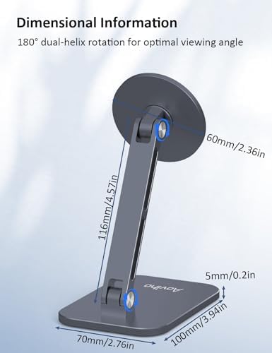 Magnetic Phone Stand for MagSafe Adjustable – Aluminum Portable Phone Holder for Desk with 360° Rotating Head Compatible with iPhone 16/15/14/13/12 Pro Max and Magnetic Phone Case, Silver – Enhanced Compatibility and Speed