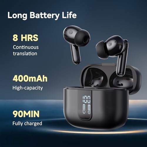 Transformative Language Translation Earbuds: Cutting-Edge 3-in-1 Bluetooth Headphones for Instant Communication in 150 Languages, Advanced Noise-Cancelling Features, Ideal for Travelers, Includes Complimentary 2-Year Service Subscription, Fully Compatible with i OS & Android Devices