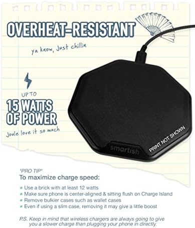 Smartish Charge Island 15 W Fast Wireless Charger – Qi-Certified Non-Slip Charging Pad for i Phone, Samsung Galaxy & Air Pods Pro – Enhance Efficiency with Sleek Design & Built-in Safety Features – Ideal for Home & Office Charging Solutions
