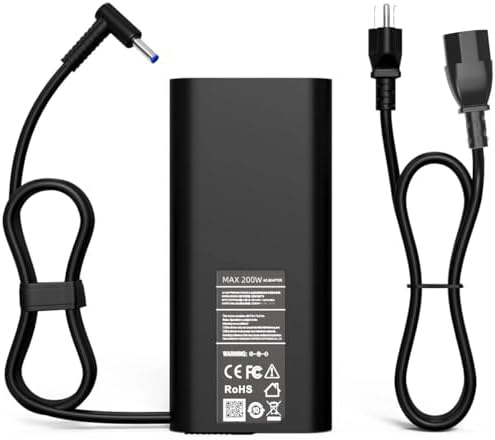 High-Speed 200 W HP Victus Laptop Charger – Ultimate Power Supply for HP Omen, Pavilion Gaming, ZBook, and Envy Series – Enhanced Compatibility for 15, 16, 17 Models – Robust Design with Short Circuit Protection – Ideal for Gamers and Professionals – Safety Certified Power Cord