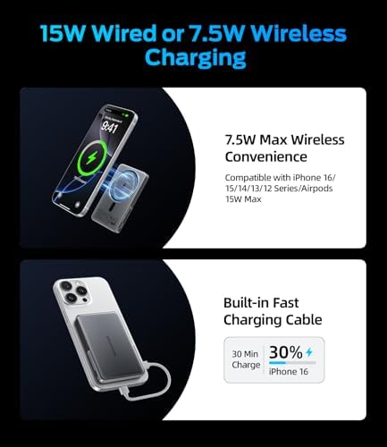 MOVE SPEED 0.35″ Mag Safe Portable Charger – 5000 m Ah Slim Power Bank with 22.5 W Fast Charging & Kickstand for i Phone 16/15/14/13/12 Series in Glacier Gray – Ultimate Charging Solution with Magnetic Attachment for On-the-Go Lifestyle and Enhanced Device Compatibility