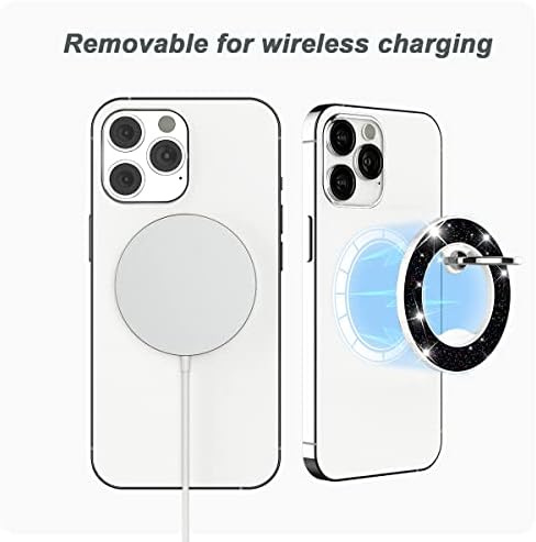 Glittering Magnetic Phone Ring Holder for Mag Safe – Ultra-Strong 2000 g Grip Compatible with i Phone 15, 14, 13, 12 Pro Max, Pro, Plus, Mini – Wireless Charging Friendly with 360° Rotation and 150° Adjustable Kickstand – Stylish Teal Design for Enhanced Functionality and Aesthetic Appeal