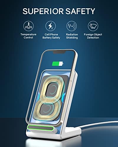 3-in-1 Wireless Charging Station for Apple Devices – Fast Charging Dock for i Phone 15/14/13/12 Pro Max, Apple Watch Series 8/7/SE/6/5/4/3/2, and Samsung Phones – Sleek Multi-Device Charger with Enhanced Safety Features and Compact Design