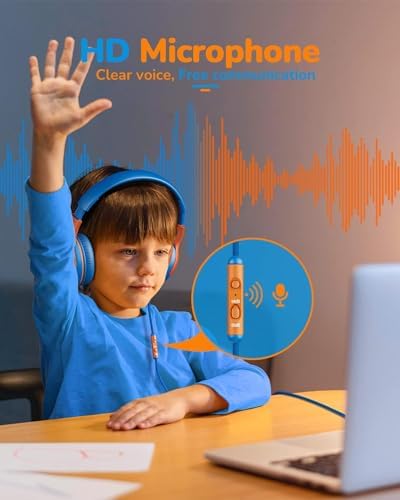 Premium Volume-Limiting Kids Wired Headphones with Microphone – Ultimate Hearing Protection at 85/94 d B – Foldable On-Ear Design for Effortless Travel – Perfect for Learning, Gaming, and Entertainment – Universal 3.5 mm Compatibility for All Devices