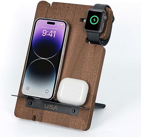 Optimize Your Charging Space with the J JACKCUBE DESIGN Premium Wood Docking Station – Elegant Multi-Device Organizer for Smartphones and Smartwatches, Featuring Advanced Cable Management and Swift Charging Solutions, Perfect for Modern Bedrooms and Effortless Device Accessibility
