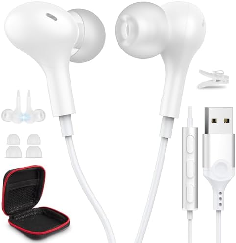 Enhance Your Audio Clarity: Advanced USB Wired Earbuds with 7.5 FT Cord, Noise-Canceling Mic, and Magnetic Storage – Ideal for Zoom Calls, Gaming, and Mac Book Pro Connectivity – Comfort Meets Performance