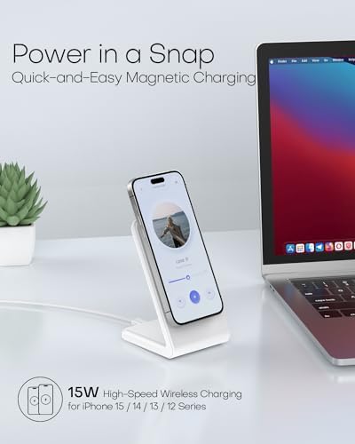 Mag-Safe Wireless Charging Stand for i Phone 16 – Fast Charging with 20 W Adapter & 5 Ft Cable, Magnetic Alignment for i Phone 15/14/13/12 – Sleek Black Design for Effortless Charging and Enhanced Compatibility