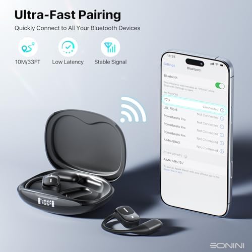 Open Ear Wireless Bluetooth Earbuds – 40 Hours of Playtime, IPX5 Waterproof Sports Headphones with Smart Power Display, Enhanced Call Clarity, Secure Fit for Active Lifestyles, Perfect for Running and Outdoor Activities