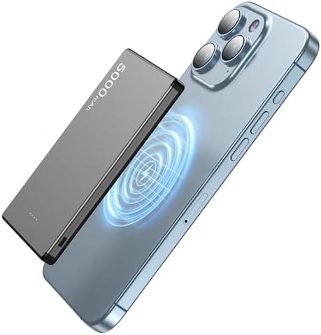 Ultra-Slim Magnetic Power Bank – 10,000 m Ah Portable Charger with Built-In Cable for i Phone 15/14/13/12 – Fast 20 W USB-C Two-Way Charging, Lightweight & Compact Design in Stylish Gray – Essential Travel Power Solution