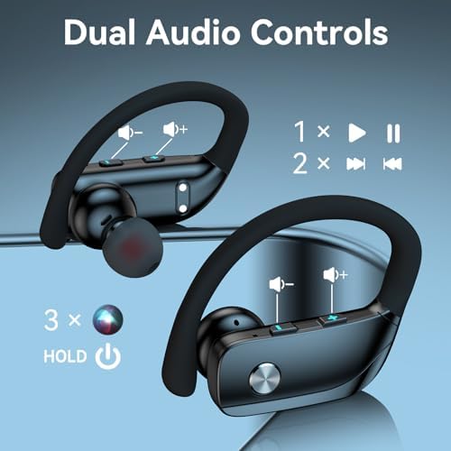 Elevate Your Sound Experience with Bmani Wireless Earbuds: 48-Hour Playtime Bluetooth Headphones with LED Battery Indicator, Secure Over-Ear Design, Built-in Mic for Hands-Free Calls, Ideal Sport Earphones for Active Lifestyles