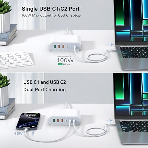 180 W Ga N USB-C Multi-Device Charging Hub – 7-Port Rapid Power Delivery Station for Mac Book Pro, i Pad Pro, i Phone 15/14/13/12, Galaxy S23 & Note 20 – Compact Power Solution for Tech Enthusiasts and Mobile Professionals