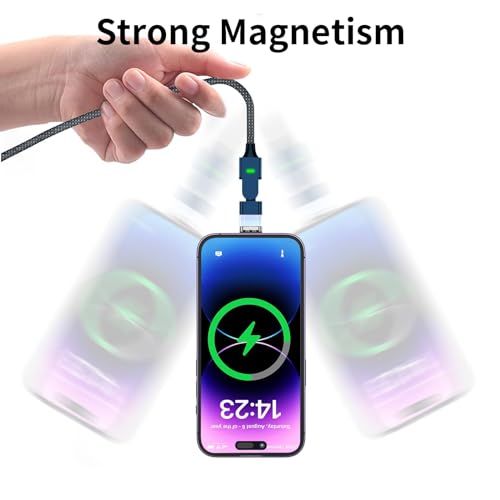 High-Speed 180° Rotatable Magnetic USB C Charging Cable – 100 W PD & 5 A Power for i Phone 15/14/13 & Mac Book Pro – Durable Nylon Braided 3-Pack of 6.6 ft Cables for Ultimate Flexibility – Elevate Your Charging with Secure Magnetic Connection & Optimal Angle Adjustability