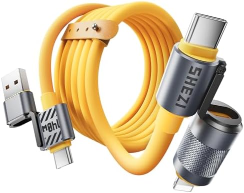 Ultimate 240 W SHEZI 4-in-1 USB C Charging Cable: Fast Charging & 480 Mbps Data Sync, Multi-Device Compatibility with L-Type, Type C, USB A Ports – 5 ft Stylish Pink Design for Enhanced Performance and Portability