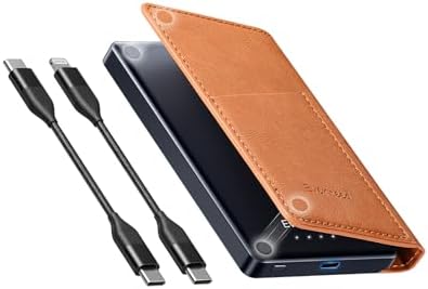 Sleek 5000 m Ah Portable Wallet Power Bank – Ultra-Slim Travel Charger with USB C & Lightning Cables for i Phone, i Pad, Samsung, Pixel & More – Versatile Fast Charging Solution for On-the-Go Professionals and Adventurers